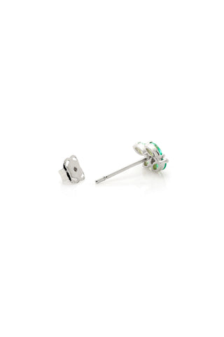 Solid Gold Emerald Leaf Stud Earrings - White Gold