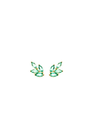 Solid Gold Emerald Leaf Stud Earrings - Gold