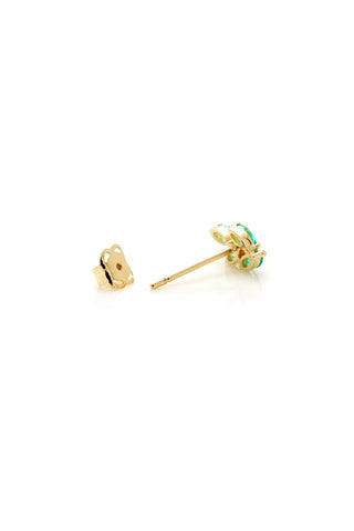Solid Gold Emerald Leaf Stud Earrings - Gold