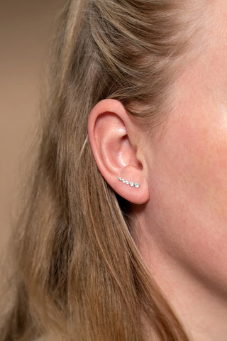 Solid Gold Curved Gem Stud Earrings - White Gold