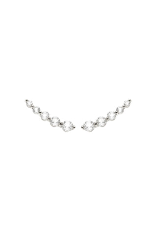 Solid Gold Curved Gem Stud Earrings - White Gold