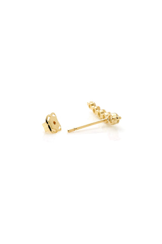 Solid Gold Curved Gem Stud Earrings - Gold