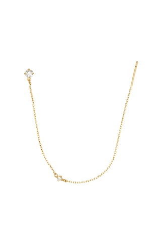 Solid 14ct Gold Diamond Stud Earring with Hanging Chain - Gold