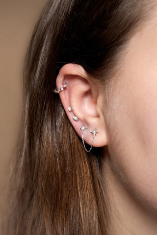 Solid 14ct Gold Diamond Star Double Stud Earring - White Gold