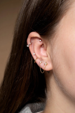 Solid 14ct Gold Diamond Star Double Stud Earring - Gold