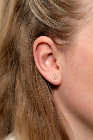 Solid 14ct Gold Diamond Leaf Stud Earrings - Gold