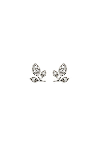 Solid 14ct Gold Diamond Leaf Stud Earrings - White Gold