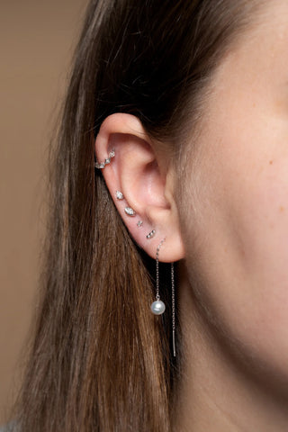 Solid Gold Threader Large Pearl Earrings - White Gold