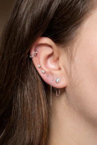 Solid Gold Threader Large Pearl Earrings - White Gold