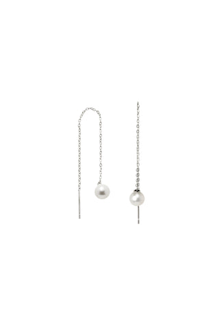 Solid Gold Threader Large Pearl Earrings - White Gold