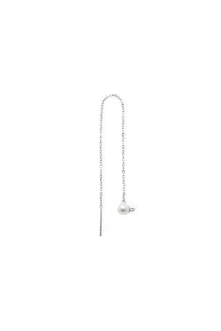 Solid Gold Long Threader Pearl Earring - White Gold