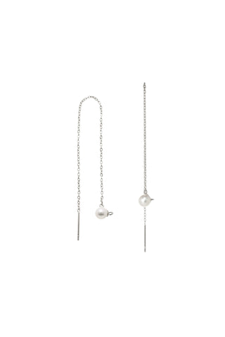 Solid Gold Threader Pearl Earrings - White Gold