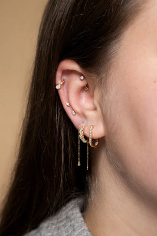 Solid Gold Ball Threader Earrings - Gold