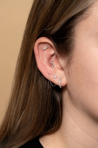 Solid Gold Square Gemstone Threader Earrings - White Gold