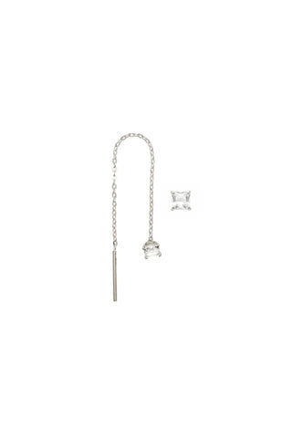 Solid Gold Square Gemstone Threader Earring - White Gold