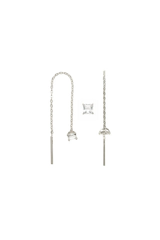 Solid Gold Square Gemstone Threader Earrings - White Gold