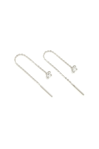 Solid Gold Square Gemstone Threader Earrings - White Gold