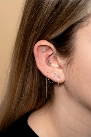 Solid Gold Marquise Jewelled Threader Earrings - White Gold