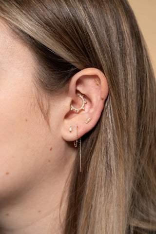 Solid Gold Marquise Jewelled Threader Earrings - Gold