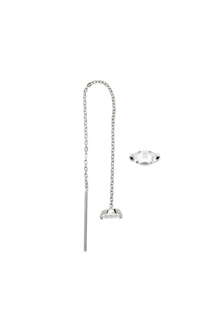Solid Gold Marquise Jewelled Threader Earring - White Gold