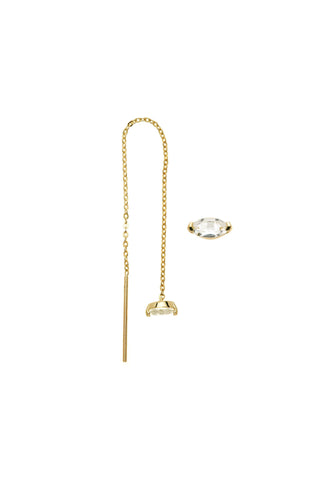 Solid Gold Marquise Jewelled Threader Earring - Gold