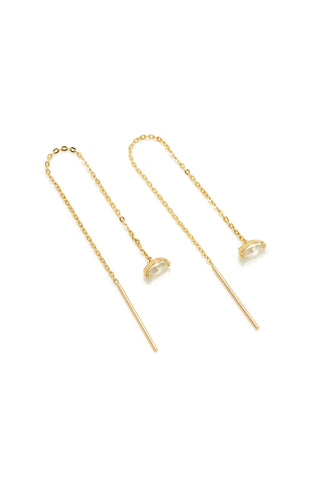 Solid Gold Marquise Jewelled Threader Earrings - Gold