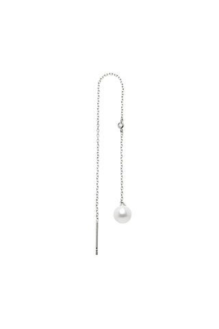 Solid 14ct Gold Threader Earring with Pearl & Diamond - White Gold