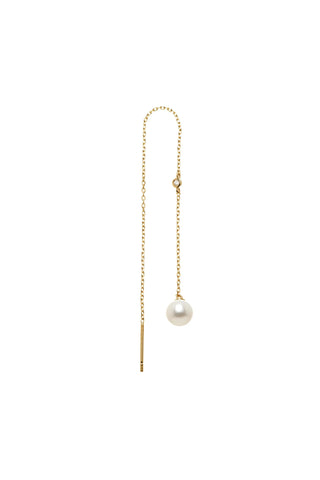 Solid 14ct Gold Threader Earring with Pearl & Diamond - Gold