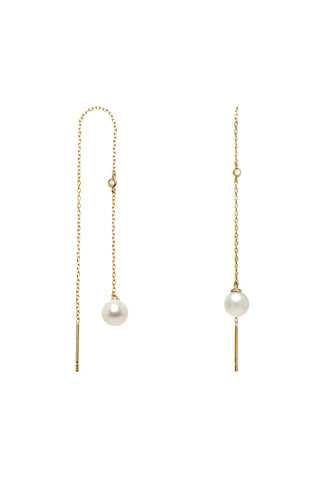 Solid 14ct Gold Threader Earrings with Pearl & Diamond - Gold