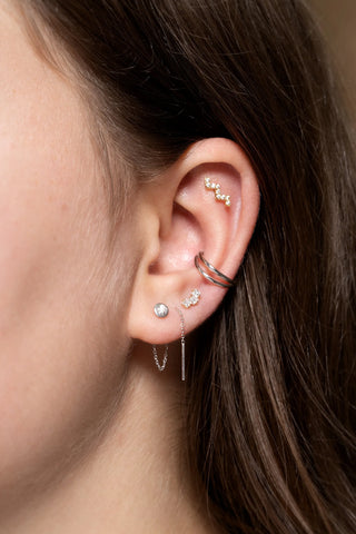 Solid 14ct Gold Threader Earrings with Diamond - White Gold