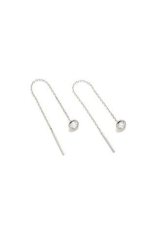 Solid 14ct Gold Threader Earrings with Diamond - White Gold