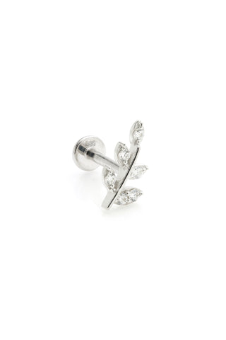 Gaia 14ct Solid White Gold Jewelled Leaf Flat Back Stud
