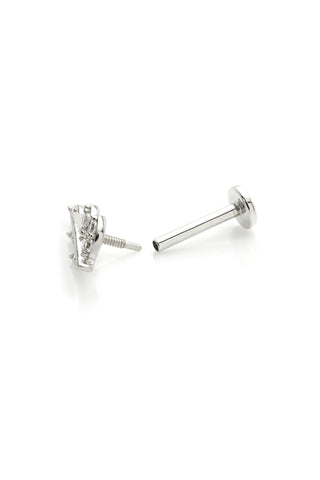 Gaia 14ct Solid White Gold Jewelled Leaf Flat Back Stud