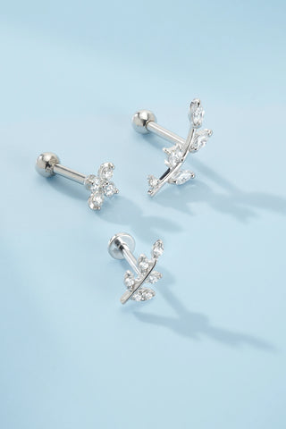 Monogram Gem Flower 14 Carat Solid White Gold Cartilage Barbell Earring