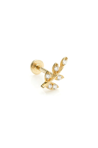 Gaia 14ct Solid Gold Jewelled Leaf Flat Back Stud