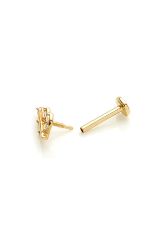 Gaia 14ct Solid Gold Jewelled Leaf Flat Back Stud