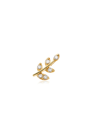 Gaia 14ct Solid Gold Jewelled Leaf Flat Back Stud