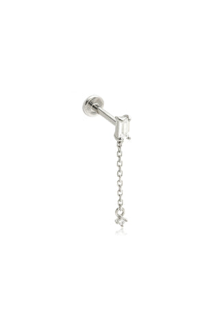 Carmen 14ct Solid White Gold Baguette Gem Chain Flat Back Stud