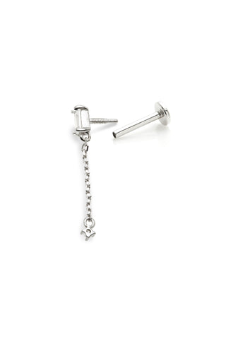Carmen 14ct Solid White Gold Baguette Gem Chain Flat Back Stud