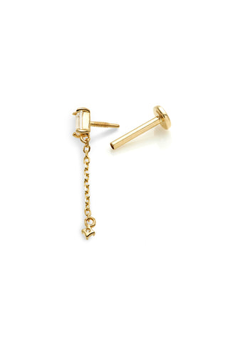 Carmen 14ct Solid Gold Baguette Gem Chain Flat Back Stud