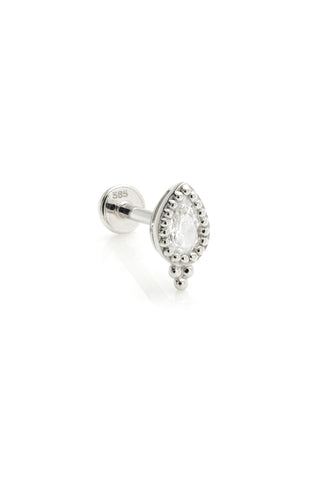 Niobe 14ct Solid White Gold Tri Bead Milgrain Pear Flat Back Stud