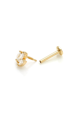 Clementia 14ct Solid Gold Triple Marquise Cluster Flat Back Stud