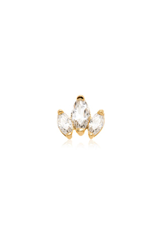 Clementia 14ct Solid Gold Triple Marquise Cluster Flat Back Stud