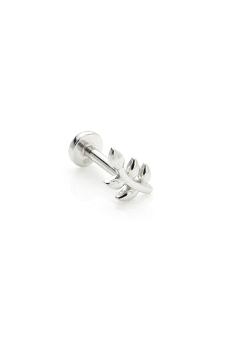 Solid 14ct White Gold Leaf Flat Back Stud