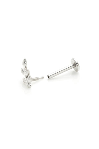 Solid 14ct White Gold Leaf Flat Back Stud