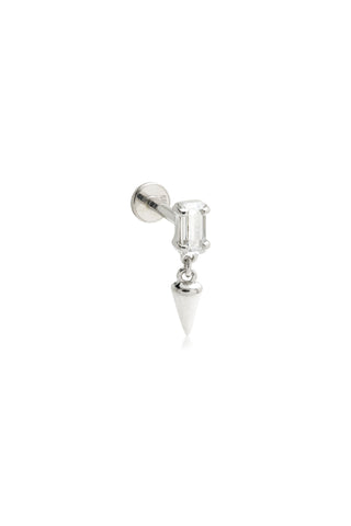 Virtus 14ct Solid White Gold Baguette Gem Hanging Spike Flat Back Stud