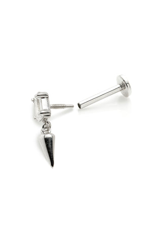 Virtus 14ct Solid White Gold Baguette Gem Hanging Spike Flat Back Stud