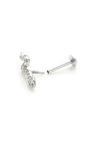 Syn 14ct Solid White Gold Jewelled Snake Flat Back Stud