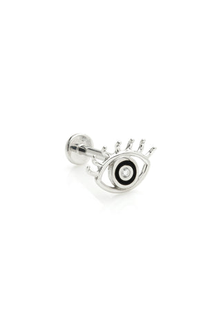 Theia 14ct Solid White Gold Jewelled Eye Flat Back Stud