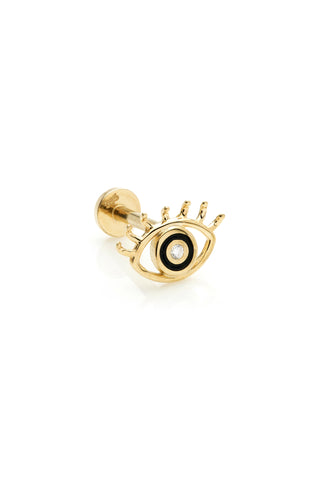 Theia 14ct Solid Gold Jewelled Eye Flat Back Stud